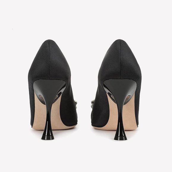 Shoes - Women's Black Satin Pumps Square Toe 4" Stiletto High Heel Shoes Size 10 New!